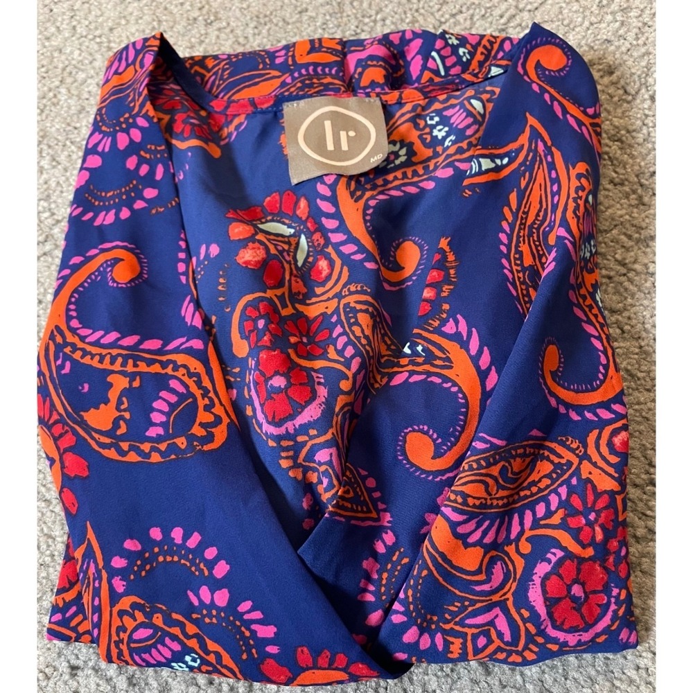 Floral Paisley Print Romper Sz M Orange Pink V-Neck Elastic Waist USA Made - Picture 11 of 12